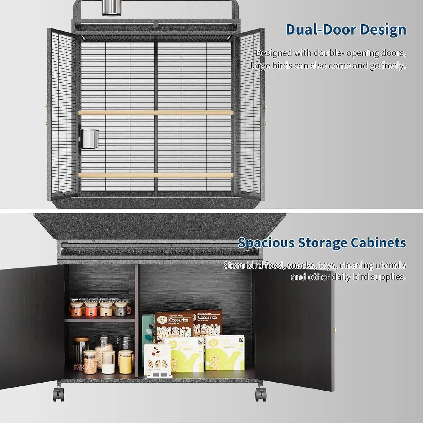 71" Rolling Birdcage with Play Top & Storage Cabinet
