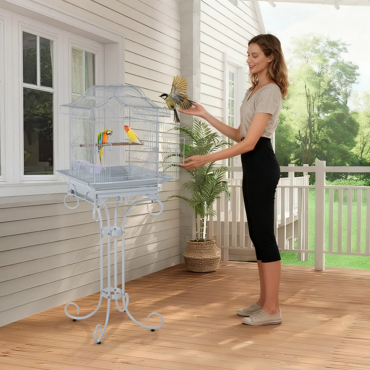 58" Heavy Duty Wrought Iron Bird Cage with Stand