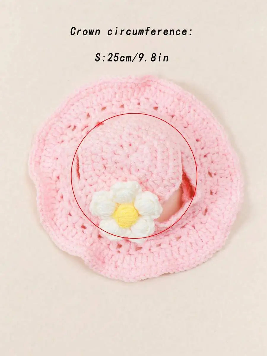 Knitted Pet Hat with Floral Trim