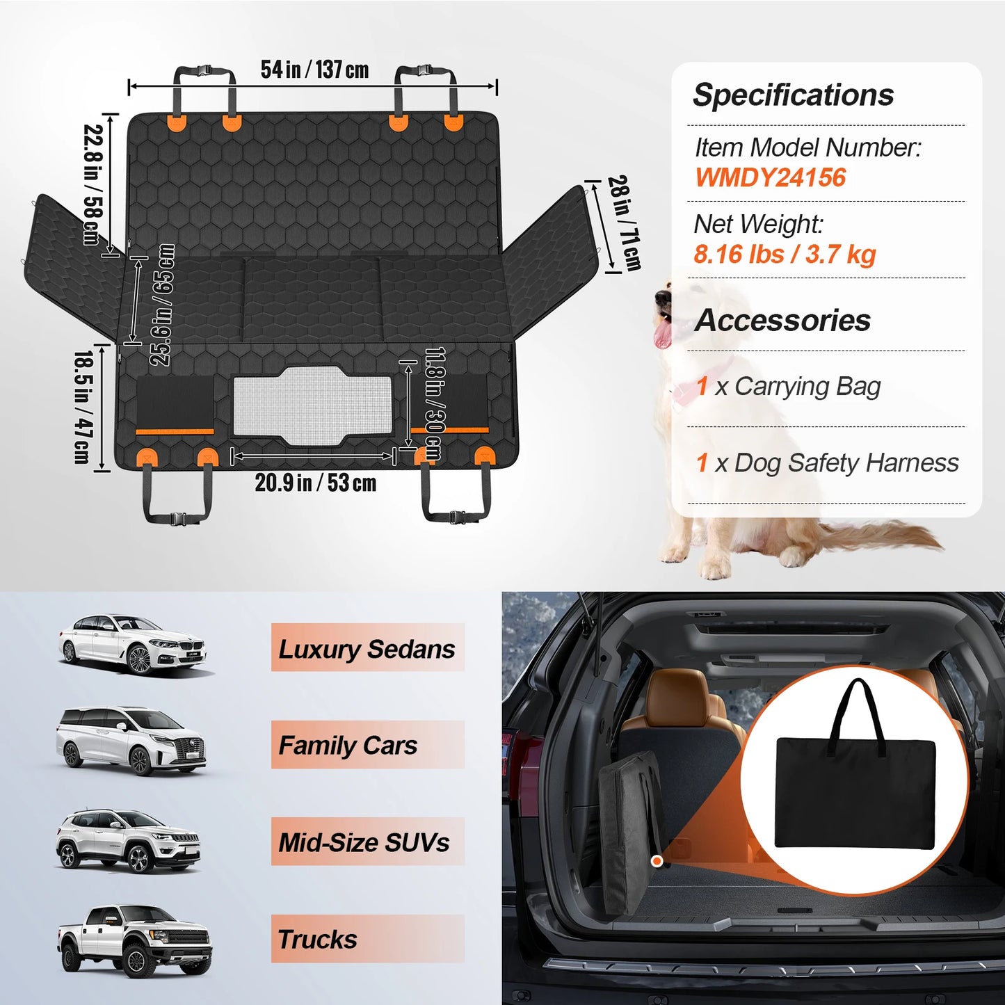 Back Seat Cover with Mesh Window & Storage