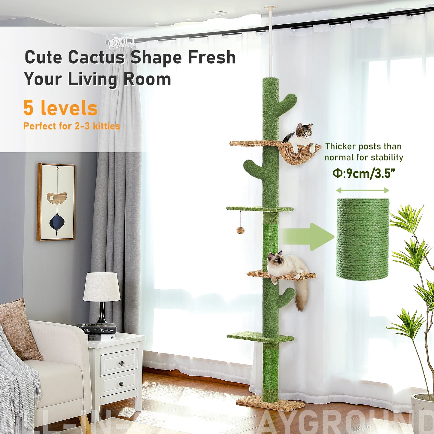 Adjustable Height Indoor Tree w/Scratching Post