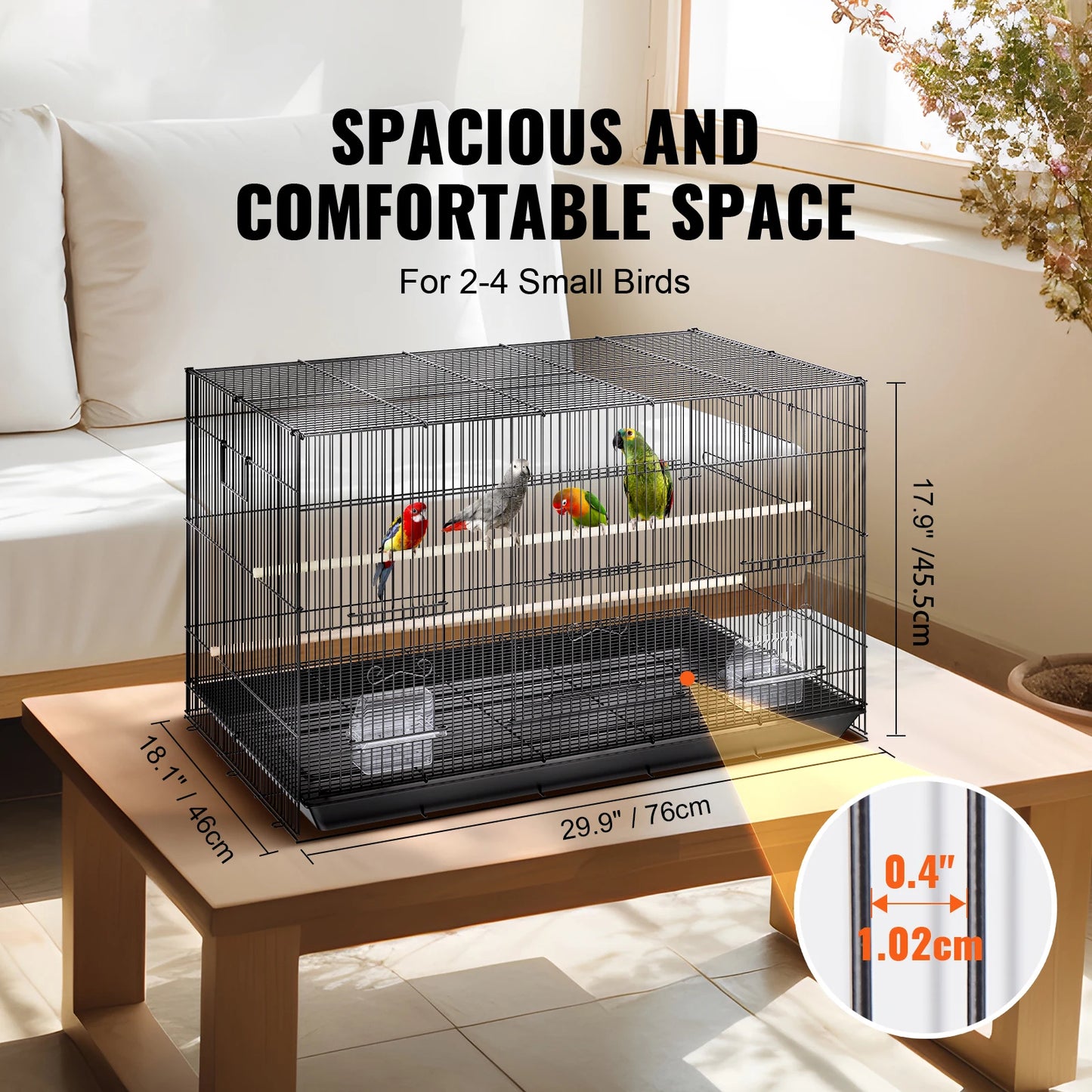 30in Metal Bird Cage 
 

69-Inch Extra Large Rolling Bird Cage for Parrots and Cockatiels Flight Cage with Storage Shelf,Feed Bowls & Wood Perch