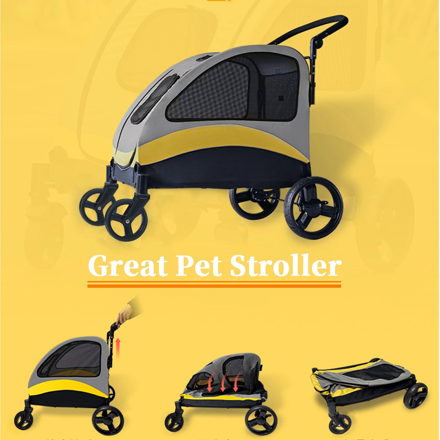 Portable 4 Wheels Dog Stroller for Large Dogs