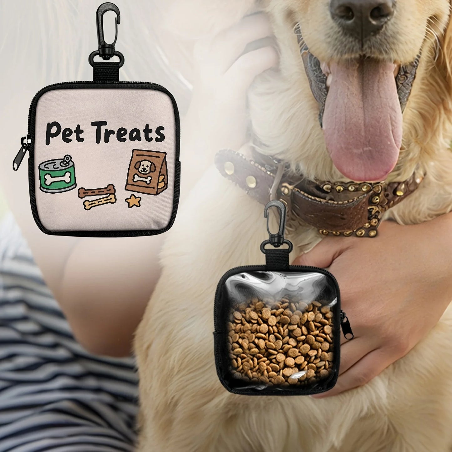 Dog Print Treat Bag with Hook and Zipper