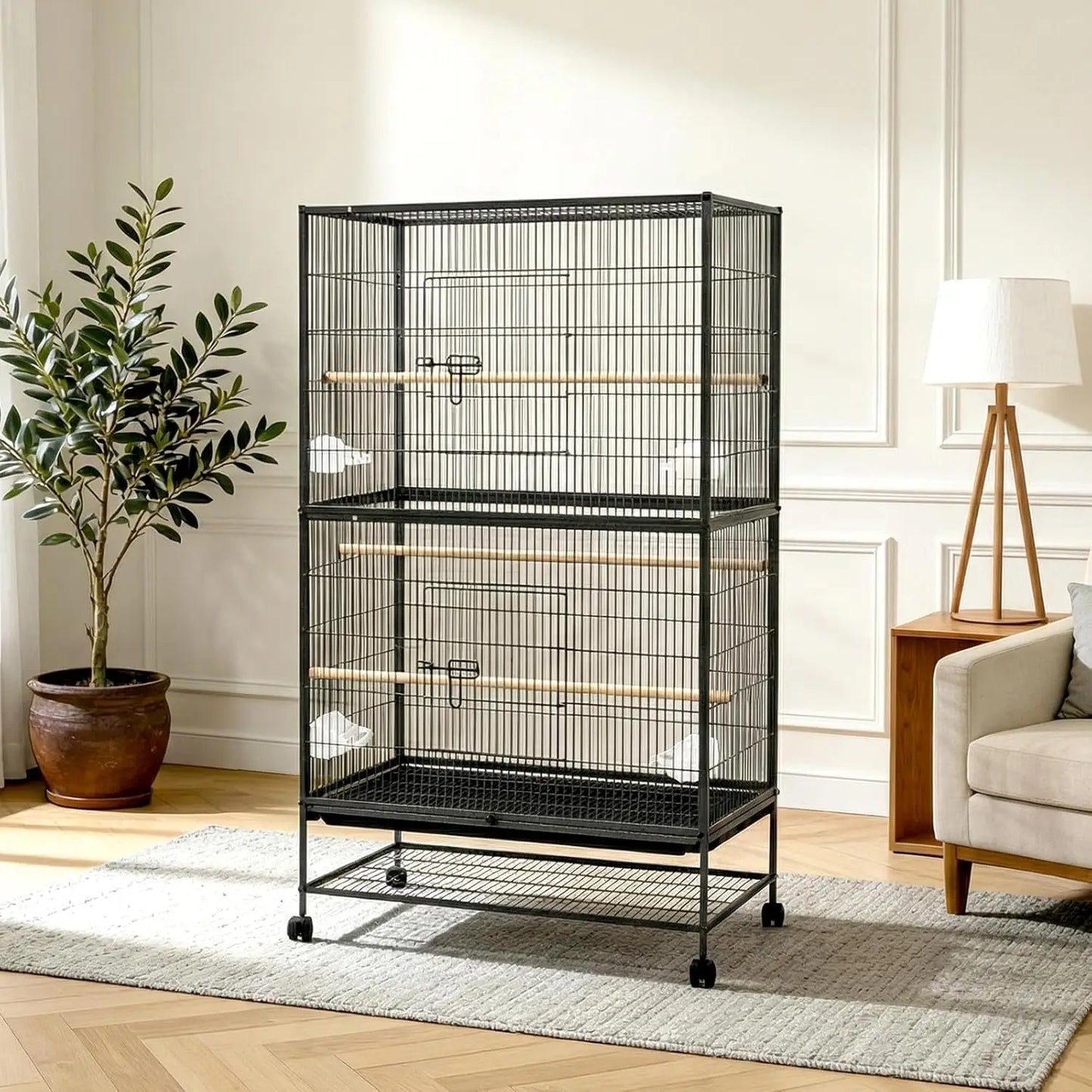 61" H Large Bird Cage wFood Bowls