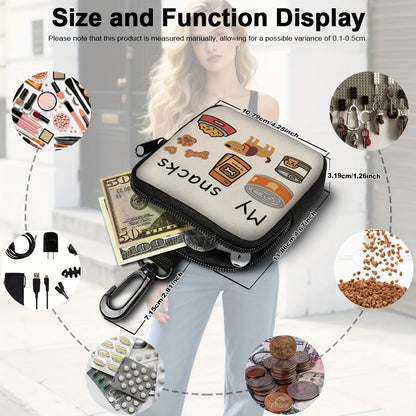 Dog Print Treat Bag with Hook and Zipper