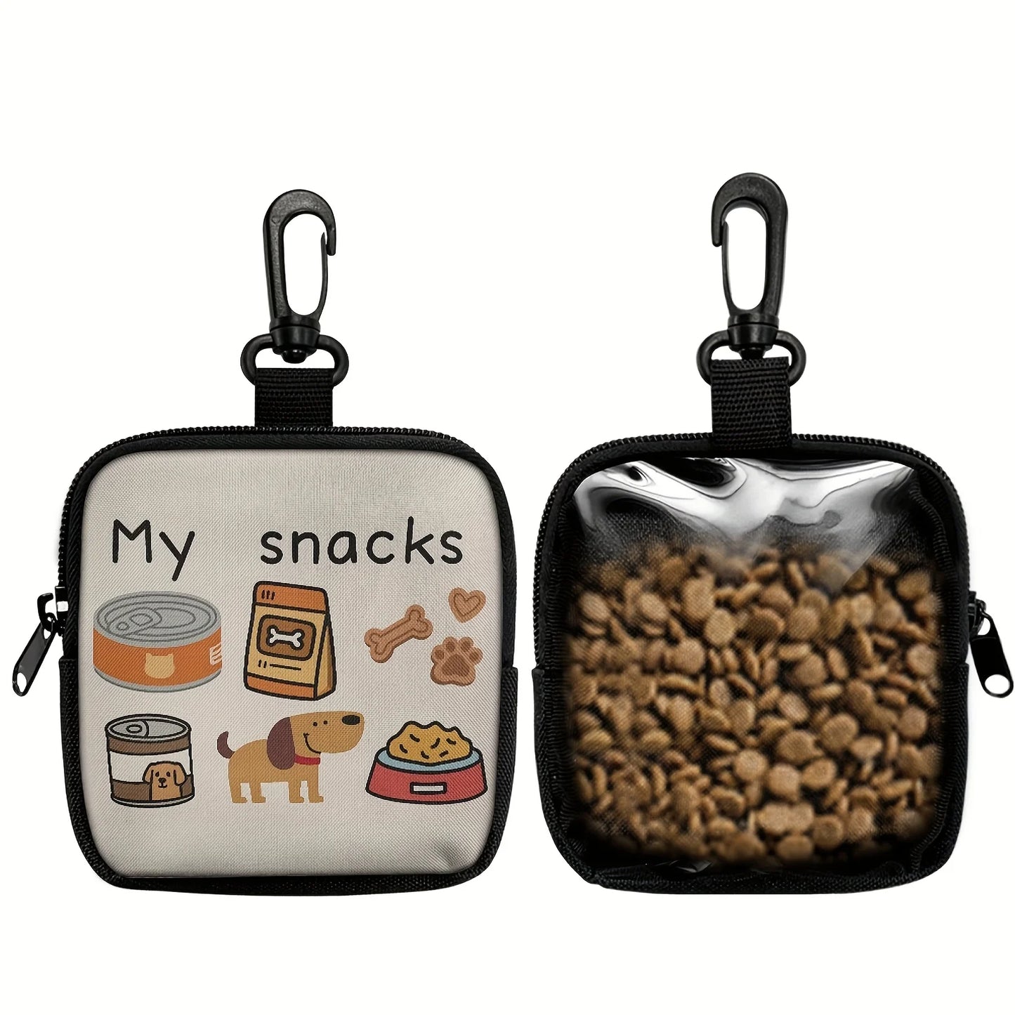 Dog Print Treat Bag with Hook and Zipper