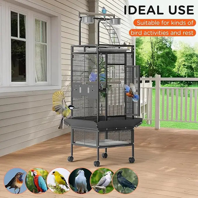 60 In Wrought Iron Bird Cage with Rolling Stand