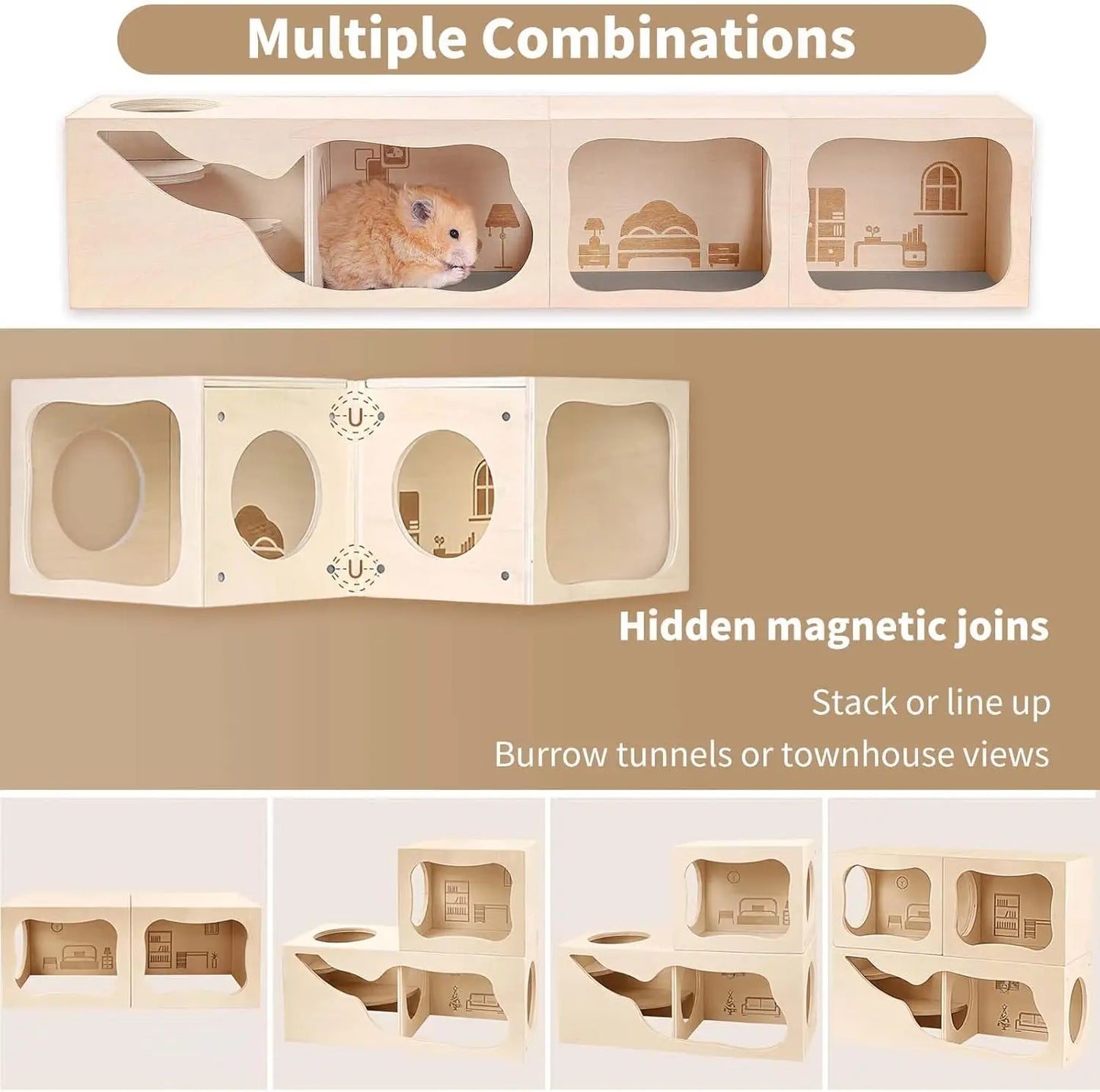 Wooden House Chamber, Magnetic Hamster Hideout