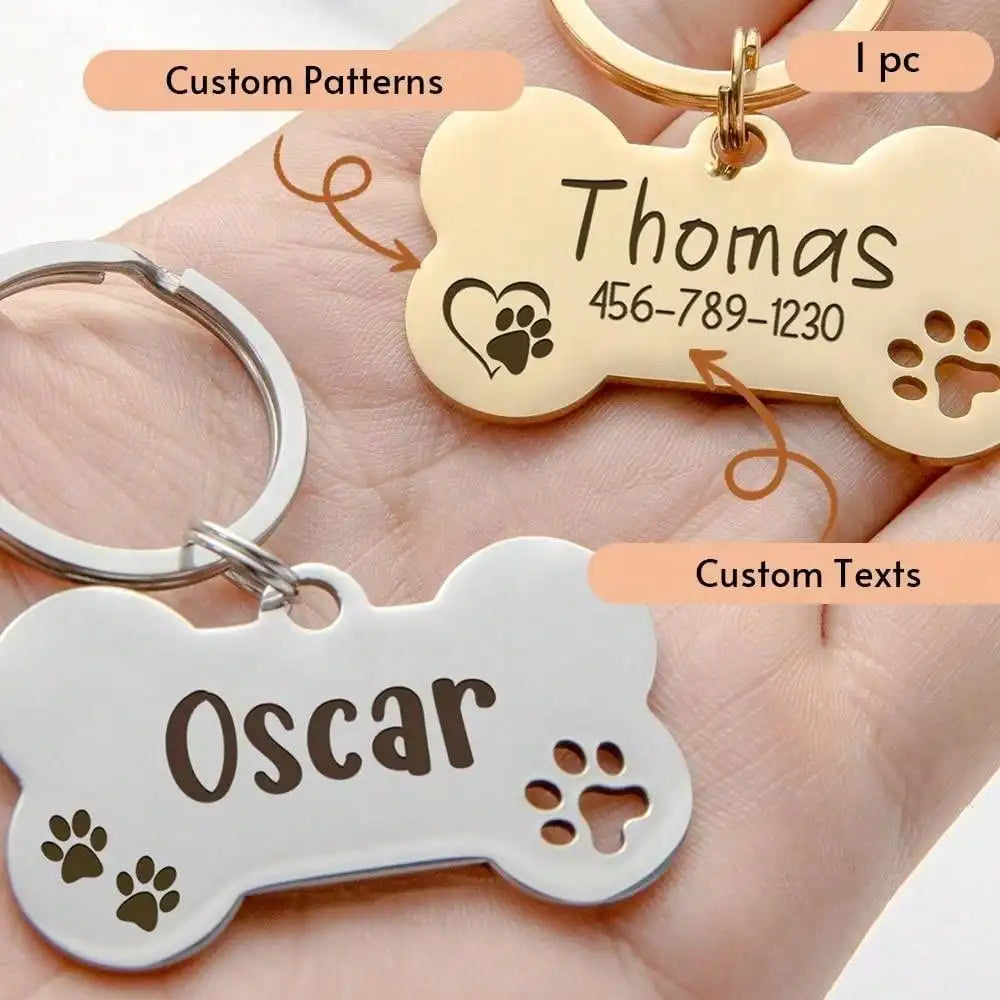 Engraved Stainless Steel Bone-Shaped Pet ID Tag