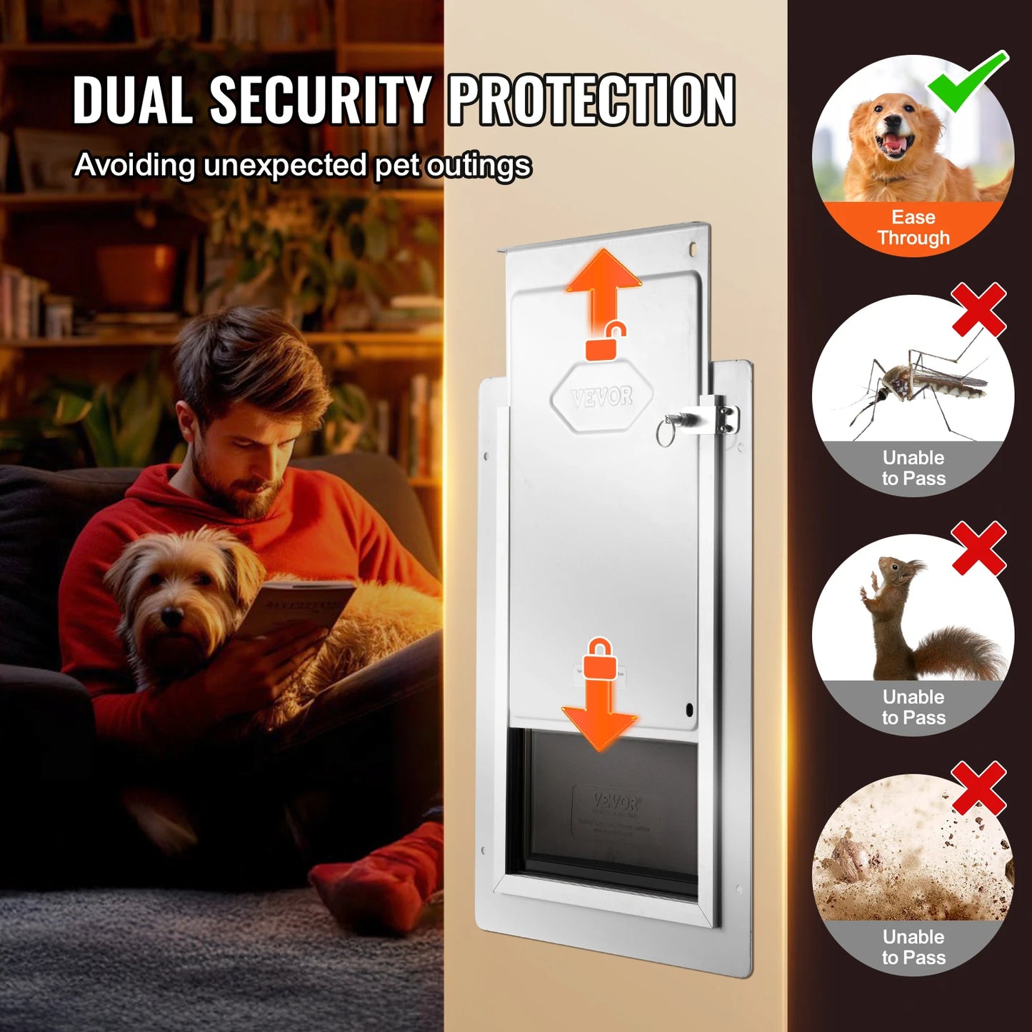 Metal Frame Pet Door w/Lock & 3-Flap System