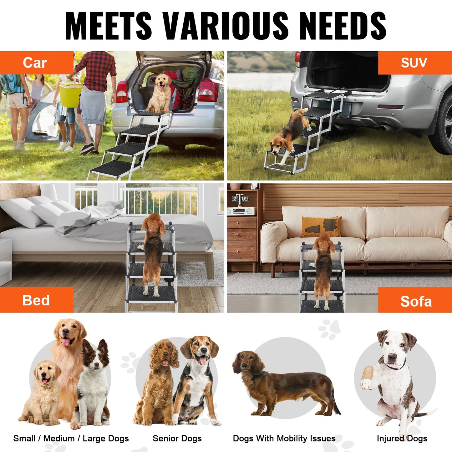 Portable, Wide Dog Car Steps