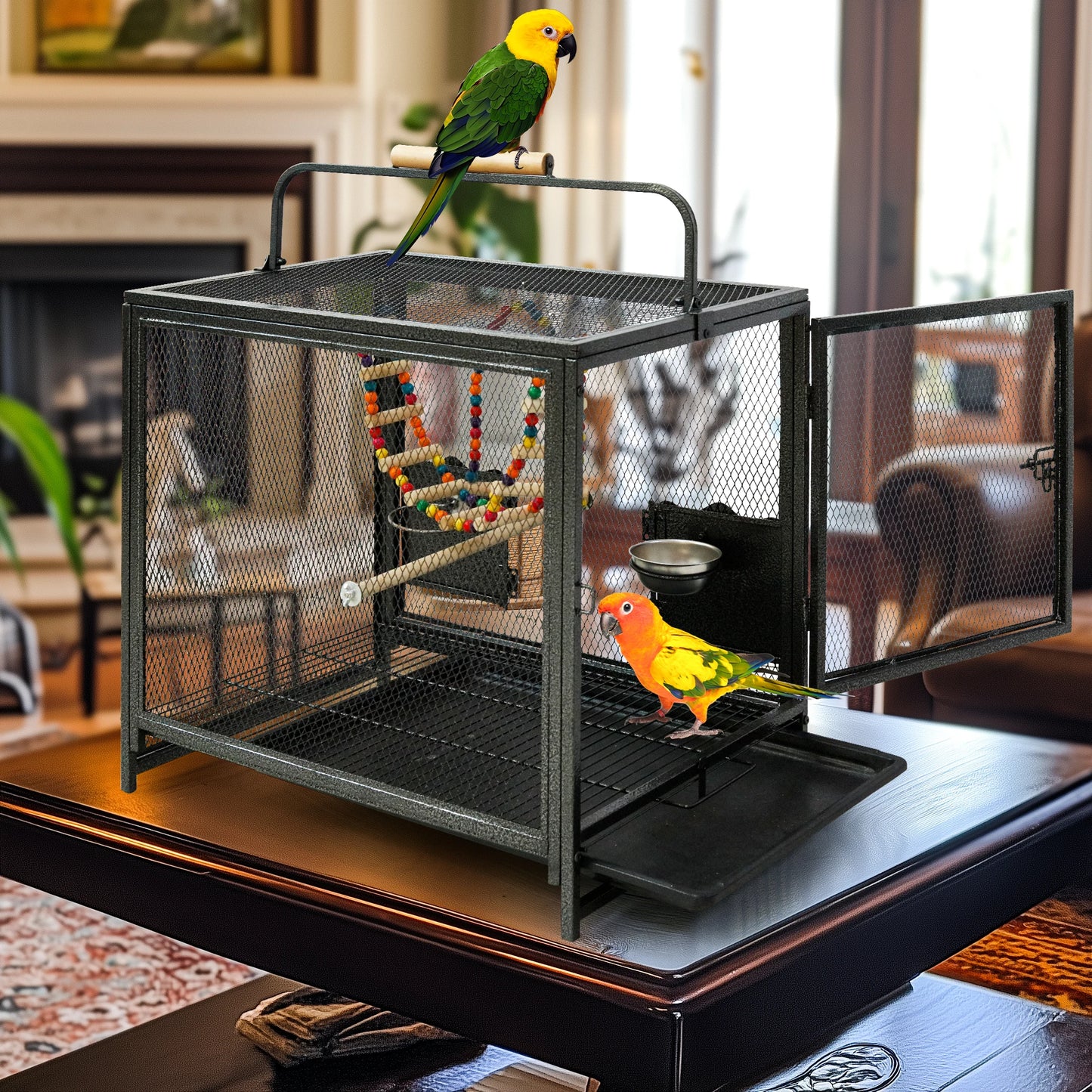 Wrought Iron Bird Travel Carrier