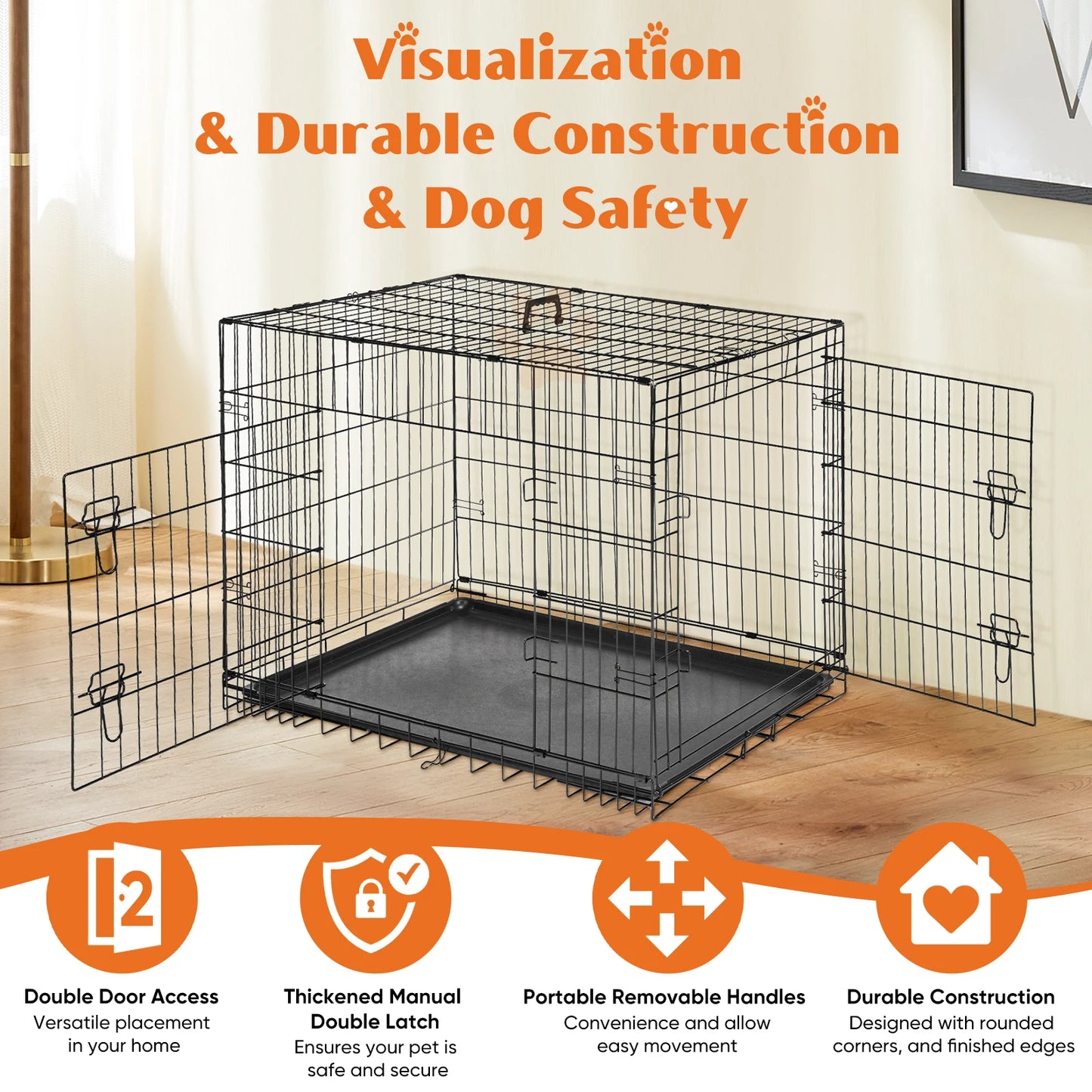 48 In. Double Door Folding Metal Wire Dog Cage