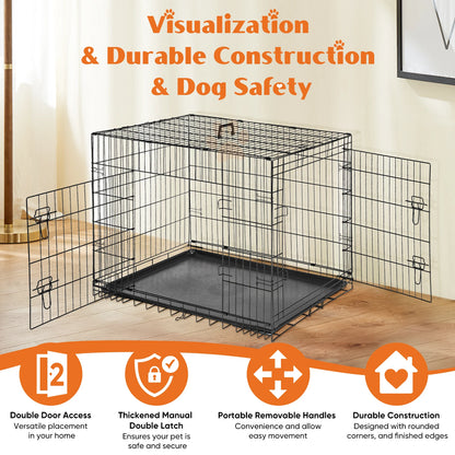 48 In. Double Door Folding Metal Wire Dog Cage