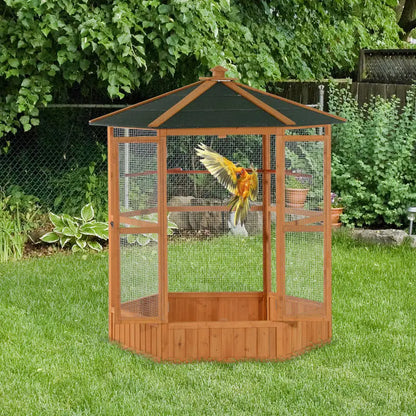 70"H Hexagonal Wooden Bird Cage