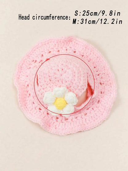 Knitted Pet Hat with Floral Trim