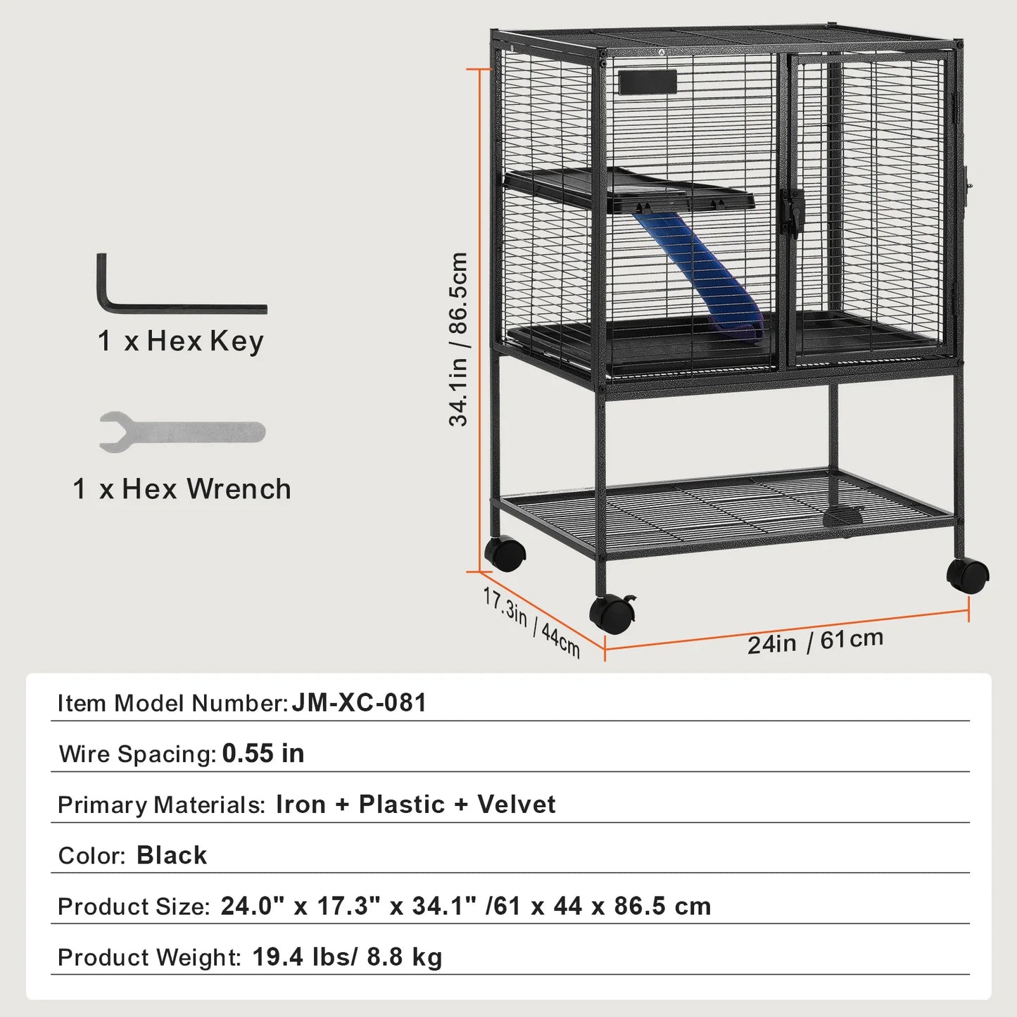 Large 4 Tier Rolling Metal Ferret Cage