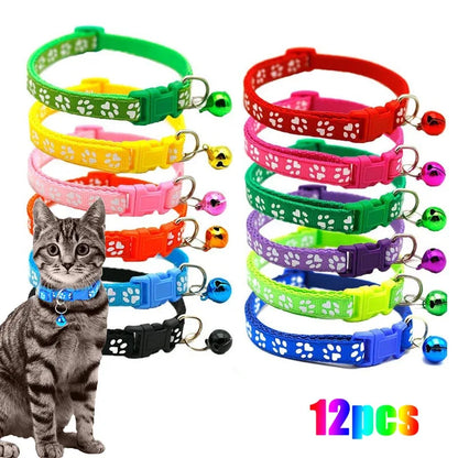 3pcs Pet Collar w/Bell Footprints