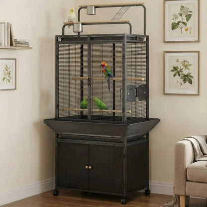 71" Rolling Birdcage with Play Top & Storage Cabinet