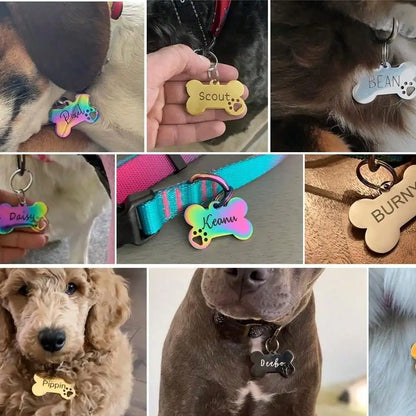Engraved Stainless Steel Bone-Shaped Pet ID Tag
