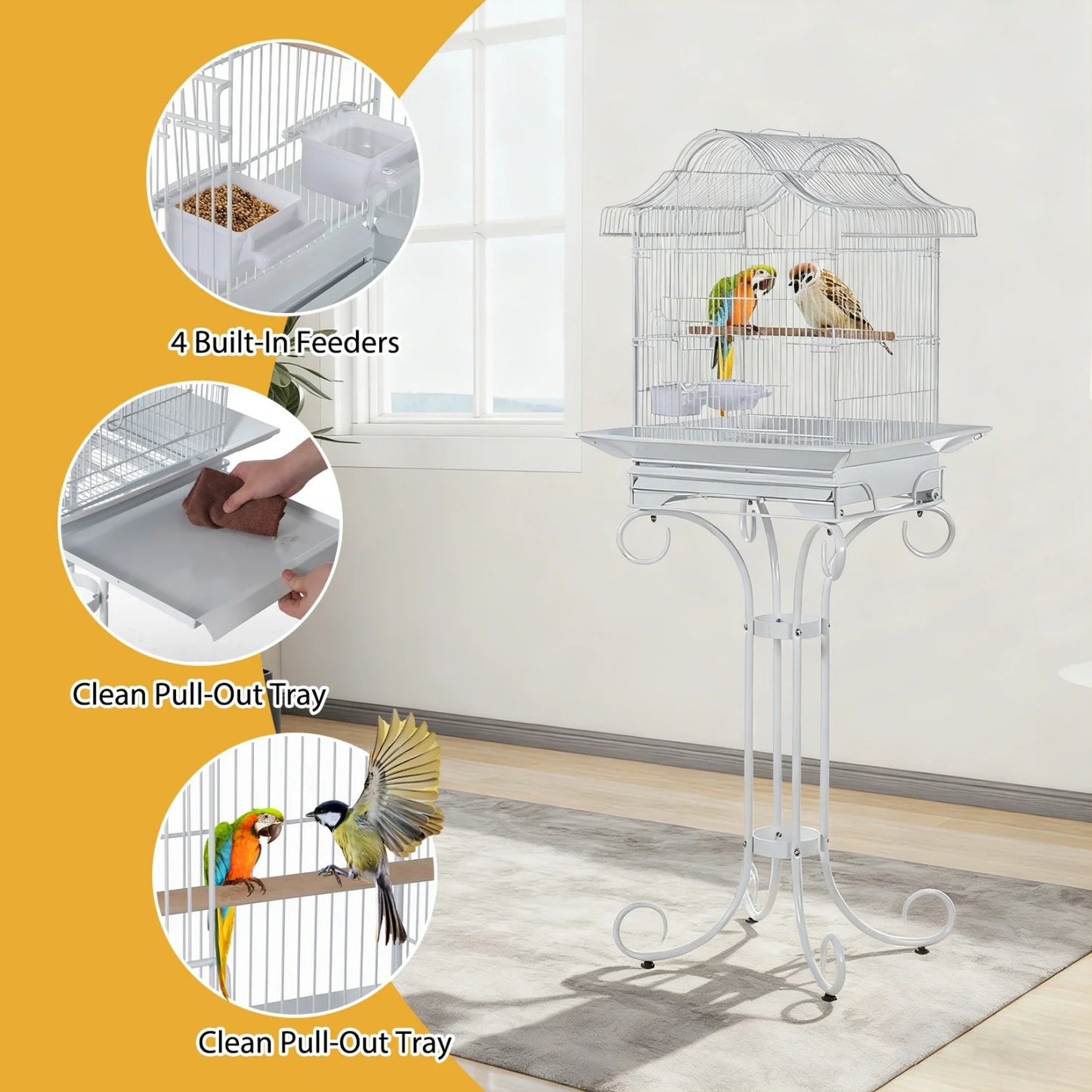 58" Heavy Duty Wrought Iron Bird Cage with Stand
