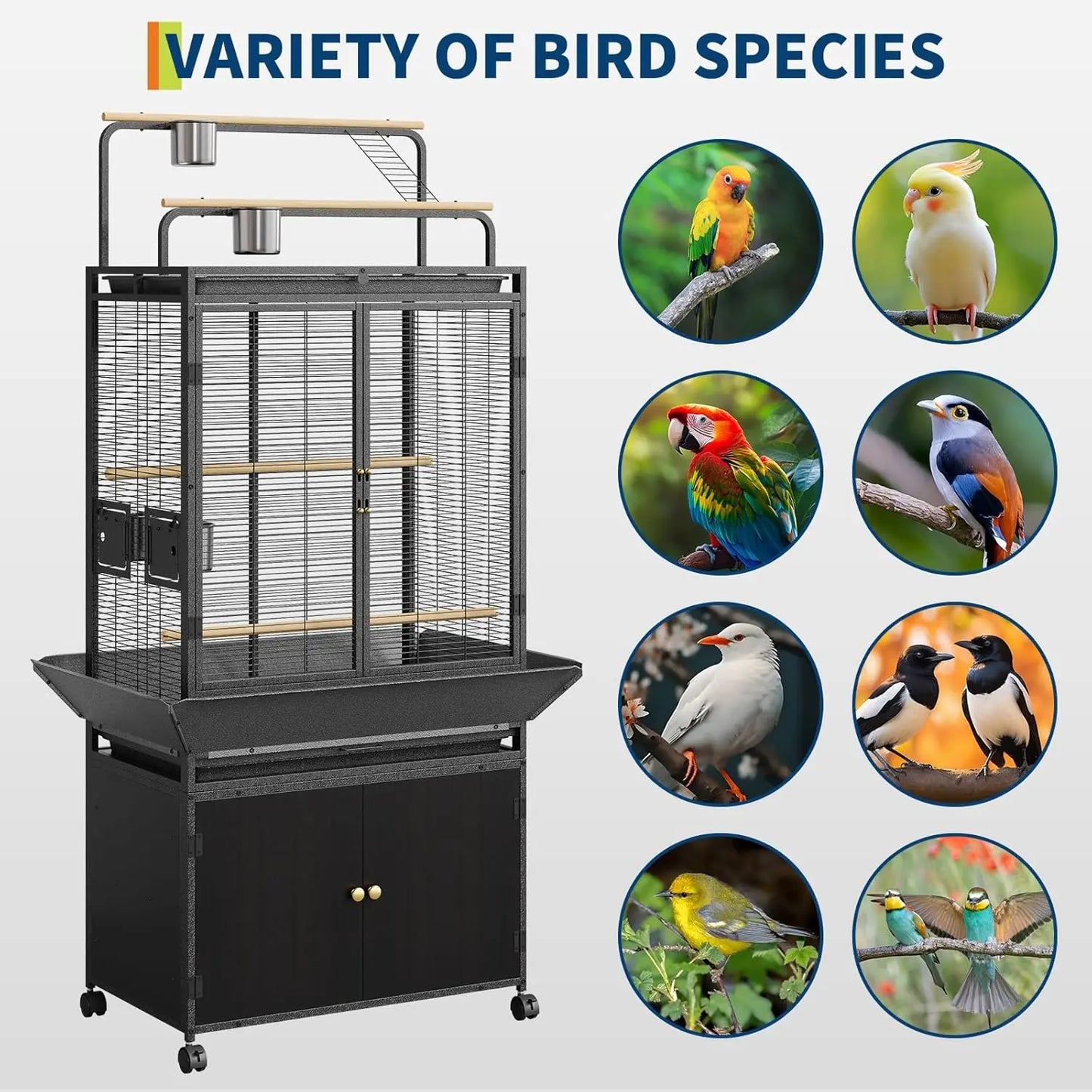 71" Rolling Birdcage with Play Top & Storage Cabinet