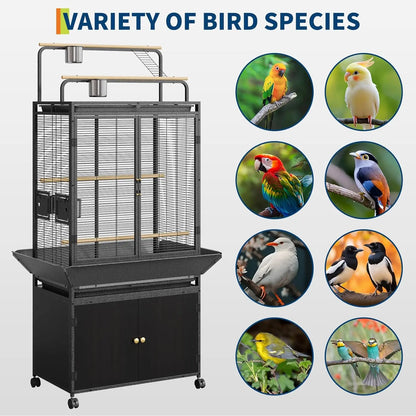 71" Rolling Birdcage with Play Top & Storage Cabinet
