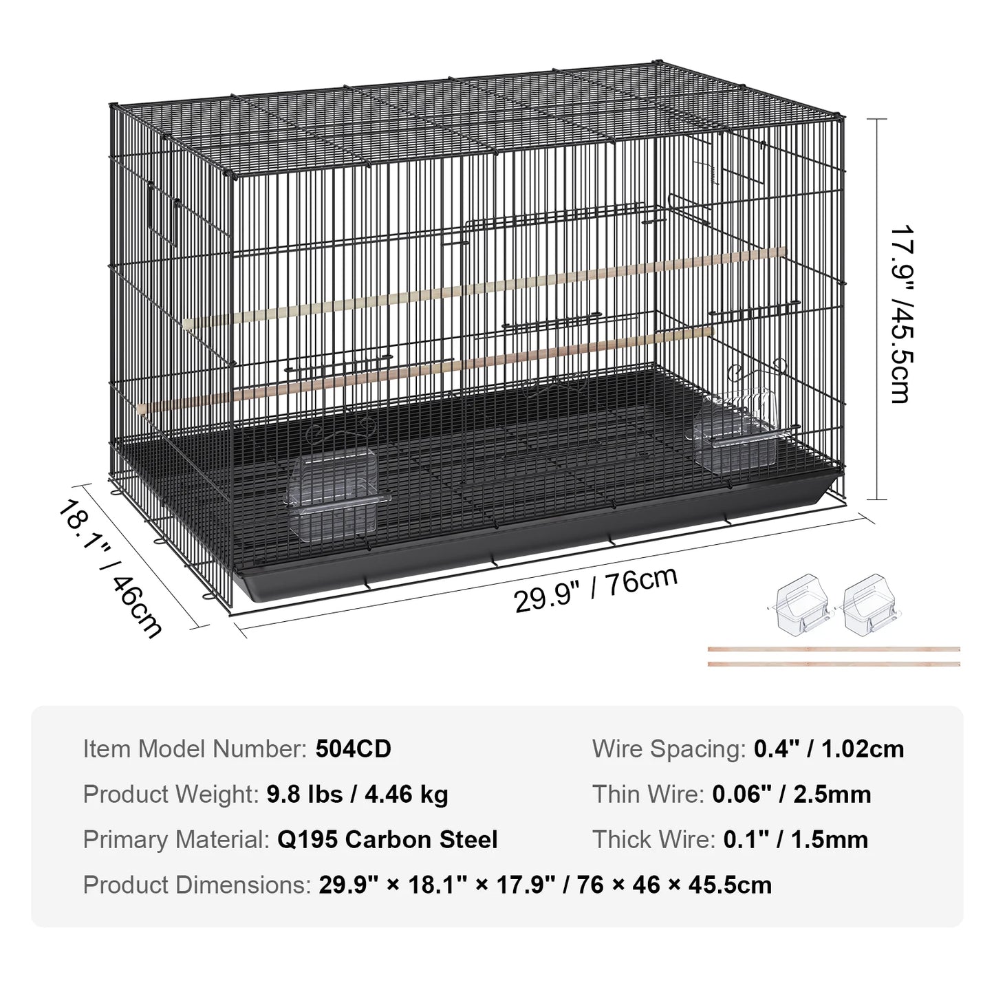 30in Metal Bird Cage 
 

69-Inch Extra Large Rolling Bird Cage for Parrots and Cockatiels Flight Cage with Storage Shelf,Feed Bowls & Wood Perch