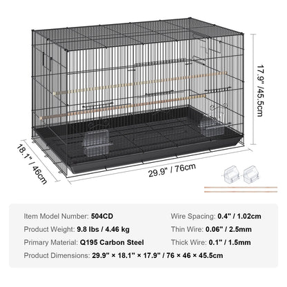 30in Metal Bird Cage 
 

69-Inch Extra Large Rolling Bird Cage for Parrots and Cockatiels Flight Cage with Storage Shelf,Feed Bowls & Wood Perch
