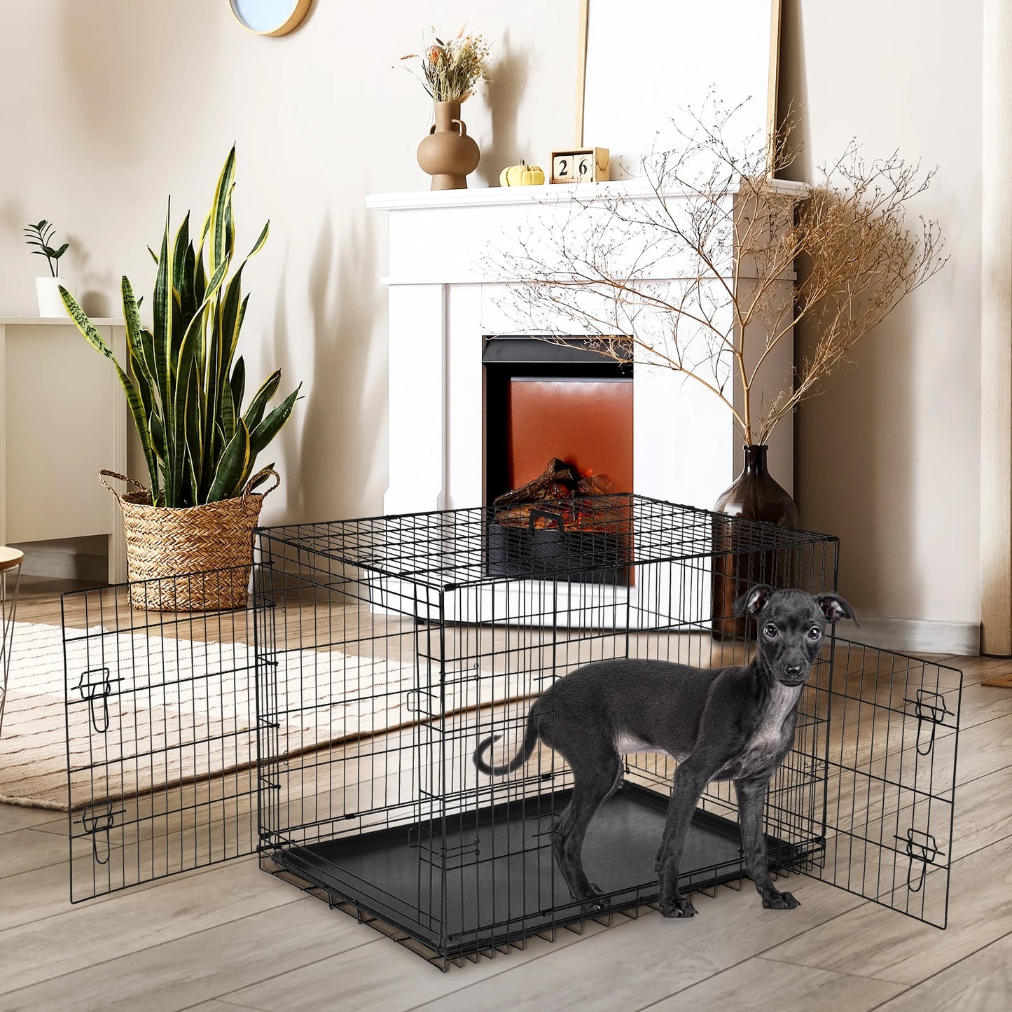 48 In. Double Door Folding Metal Wire Dog Cage