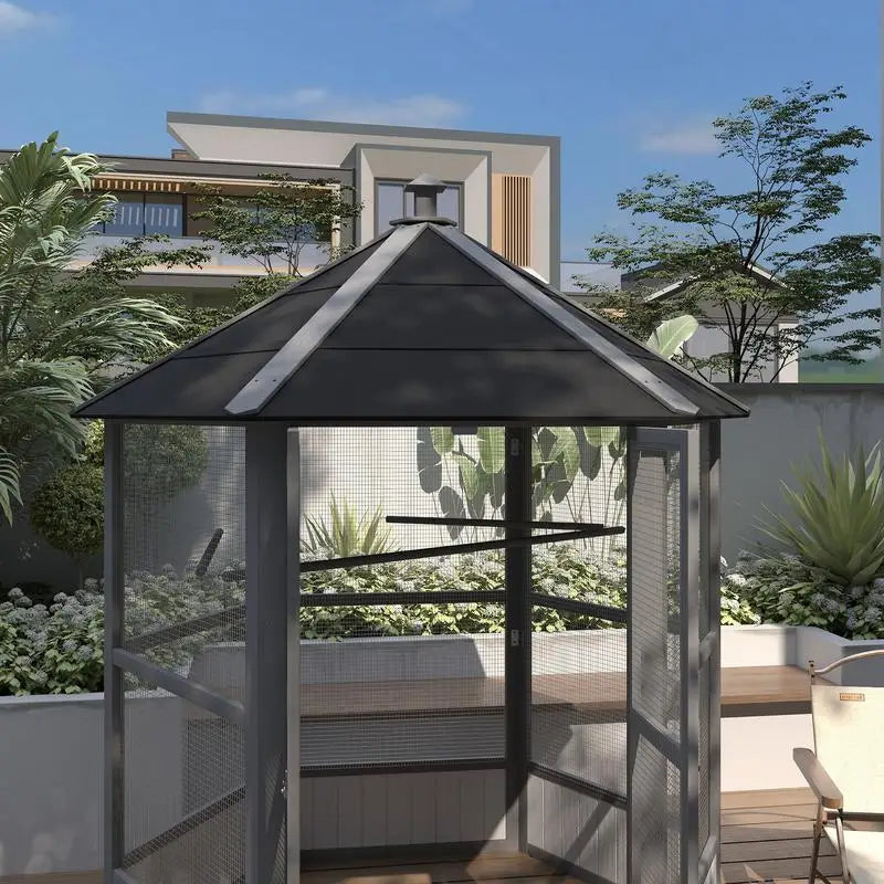 69" Wooden Hexagonal Outdoor Aviary