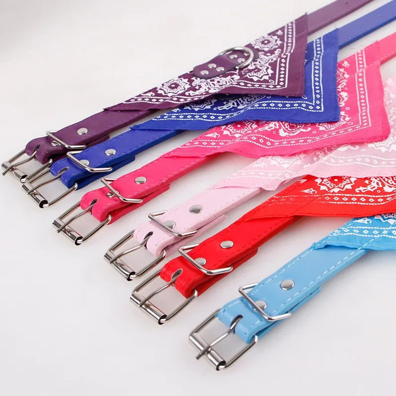 Adjustable Leather Printed Dog Bandana