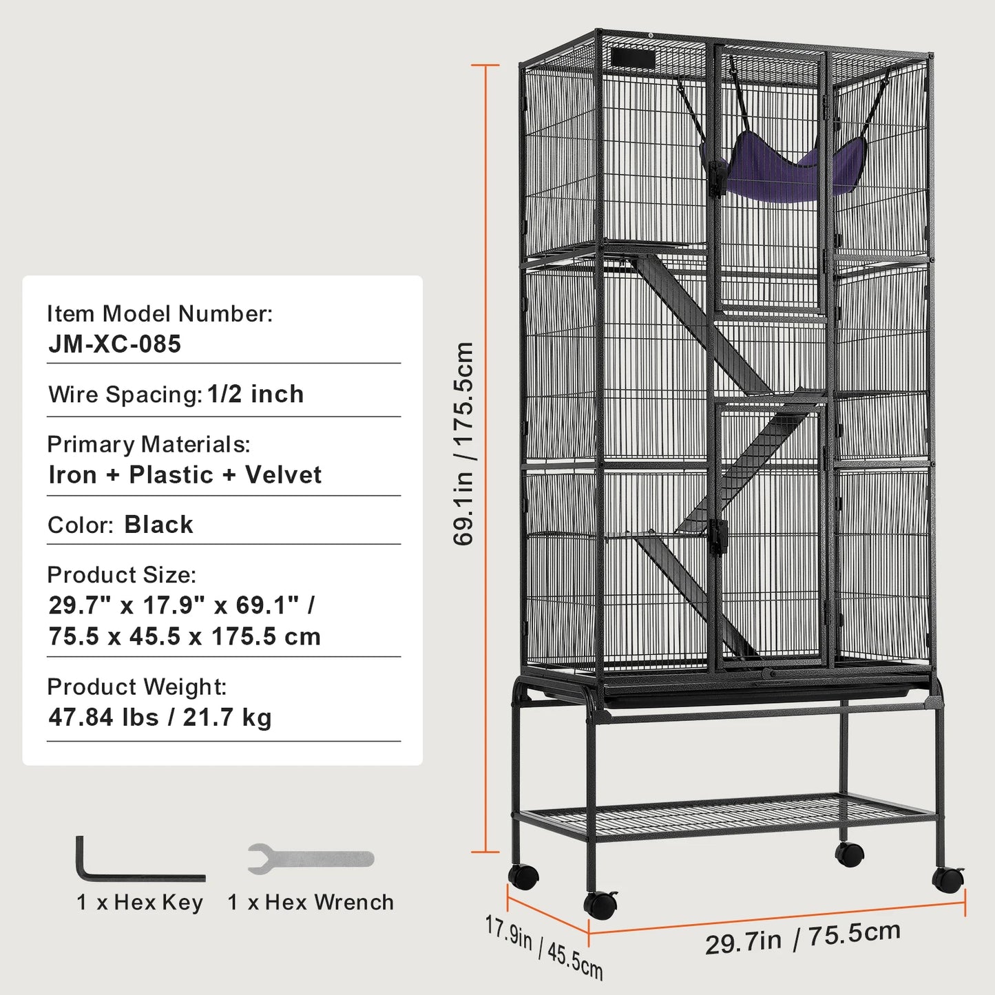 Large 4 Tier Rolling Metal Ferret Cage