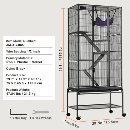 Large 4 Tier Rolling Metal Ferret Cage