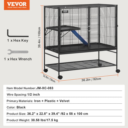 64.6" Rolling Metal Ferret Cage