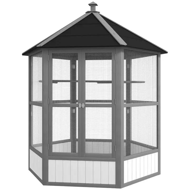 69" Wooden Hexagonal Outdoor Aviary