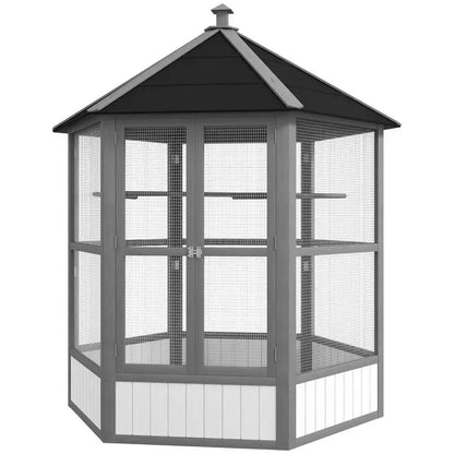 69" Wooden Hexagonal Outdoor Aviary