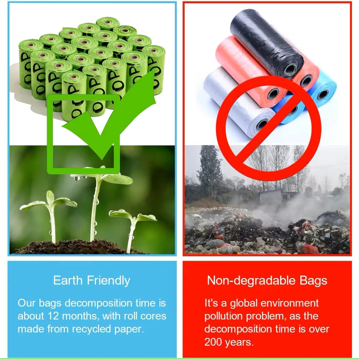 Leakproof Biodegradable Dog Poop Bags w/Holder
