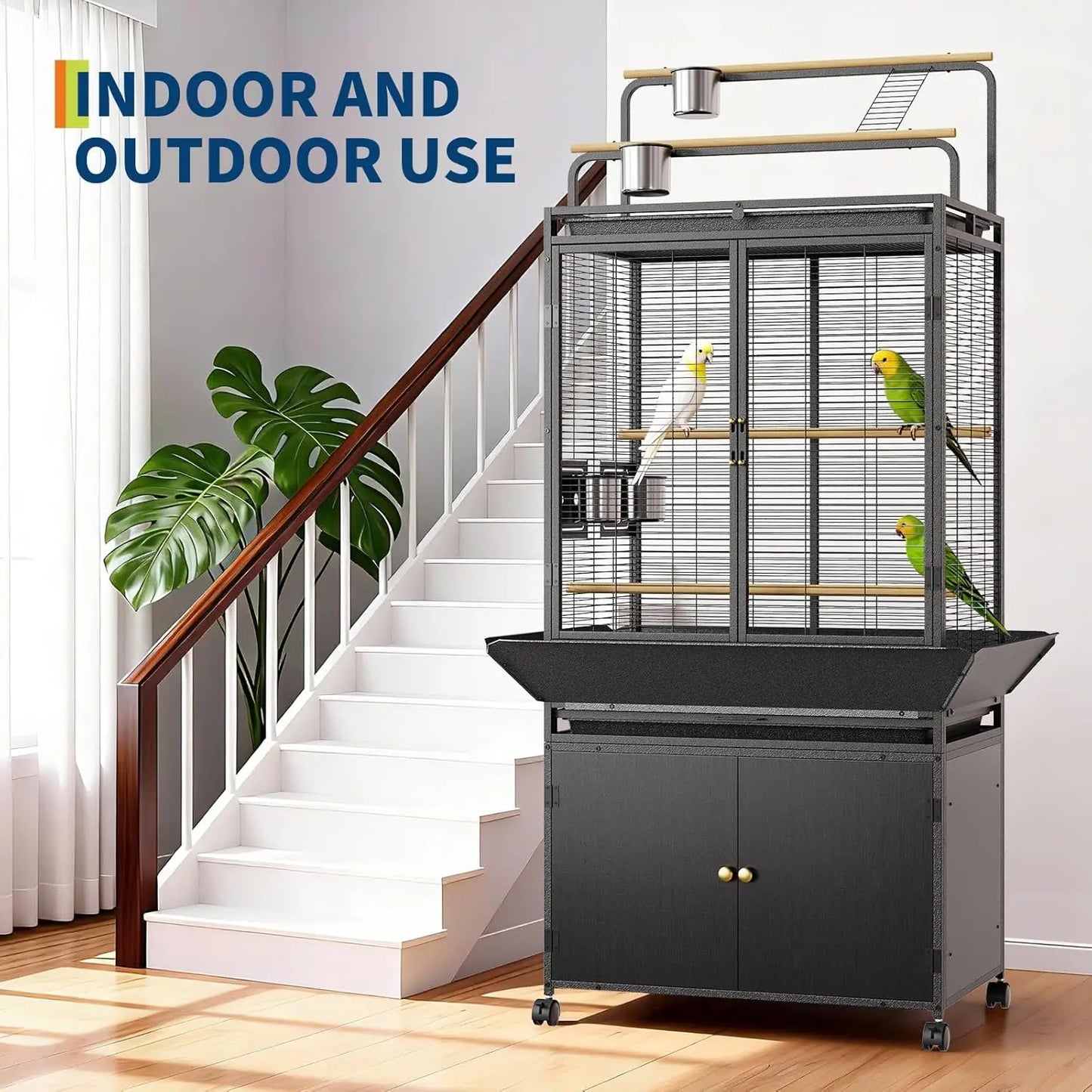 71" Rolling Birdcage with Play Top & Storage Cabinet