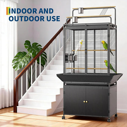 71" Rolling Birdcage with Play Top & Storage Cabinet
