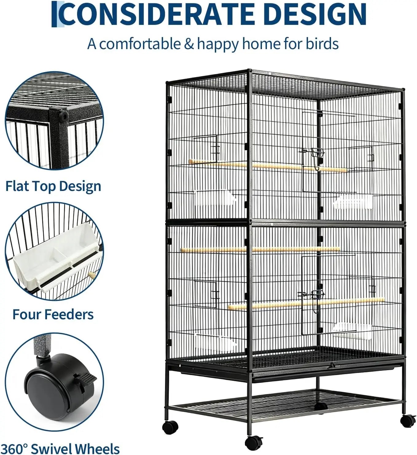61" H Large Bird Cage wFood Bowls