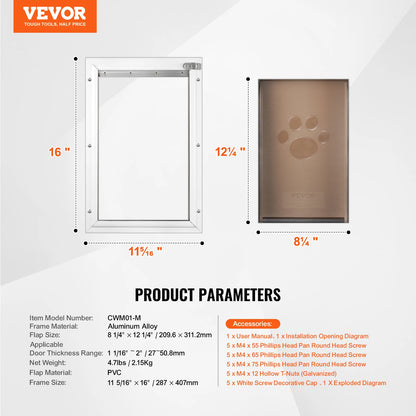 Aluminum Frame Pet Door w/Lock & Flap System