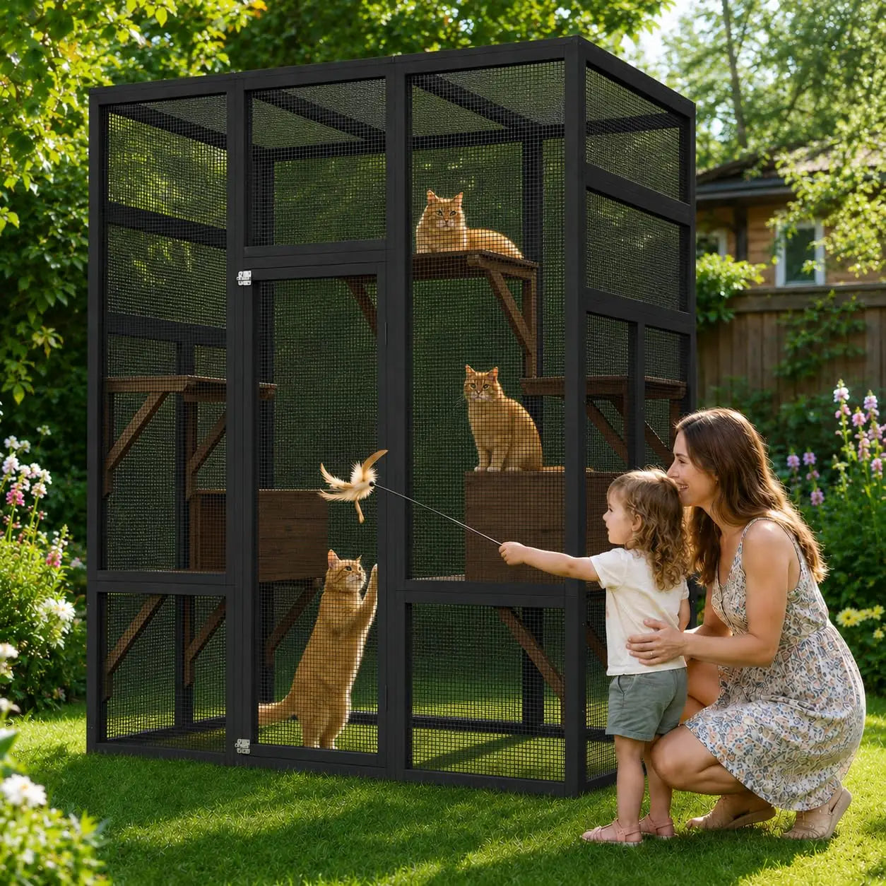 70in Wooden Outdoor Cat Enclosure