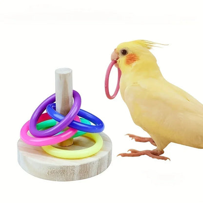 Educational Wooden Interactive Parrot Ring Toy