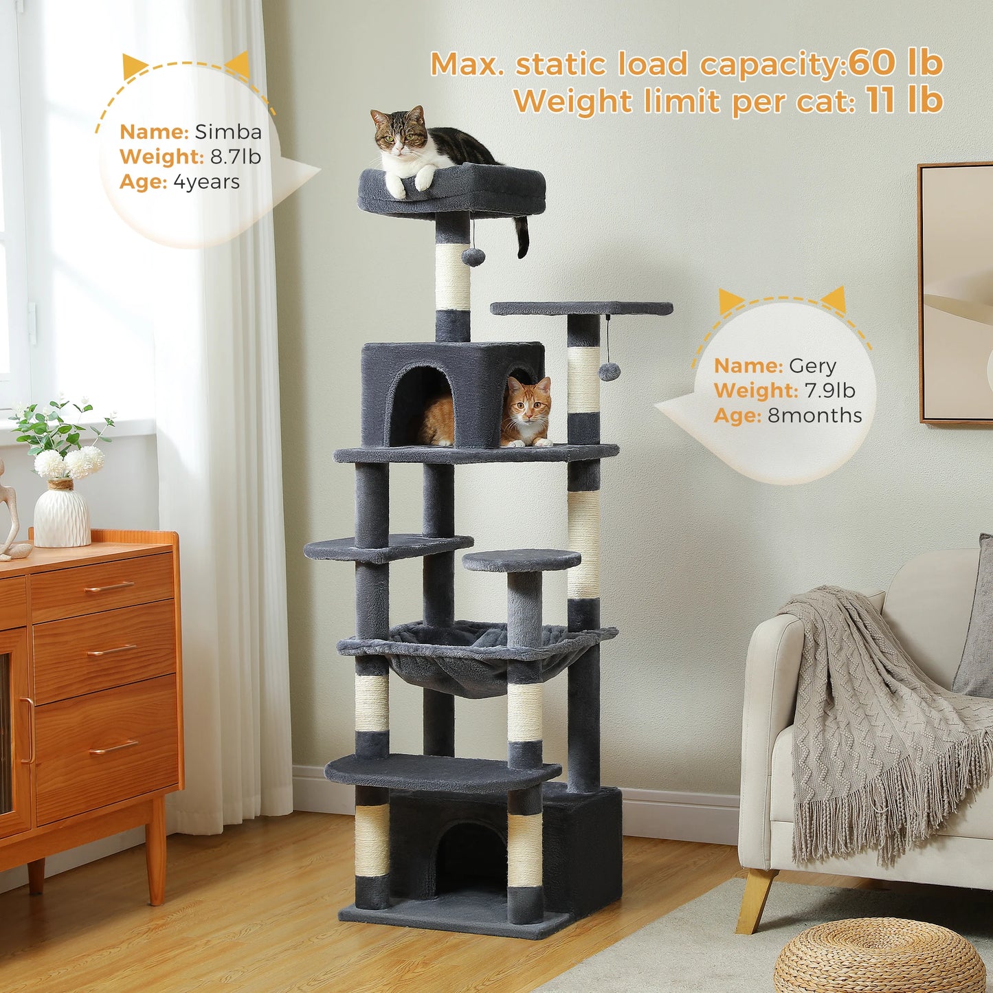 Large Indoor Tree and Tower w/Scratching Post