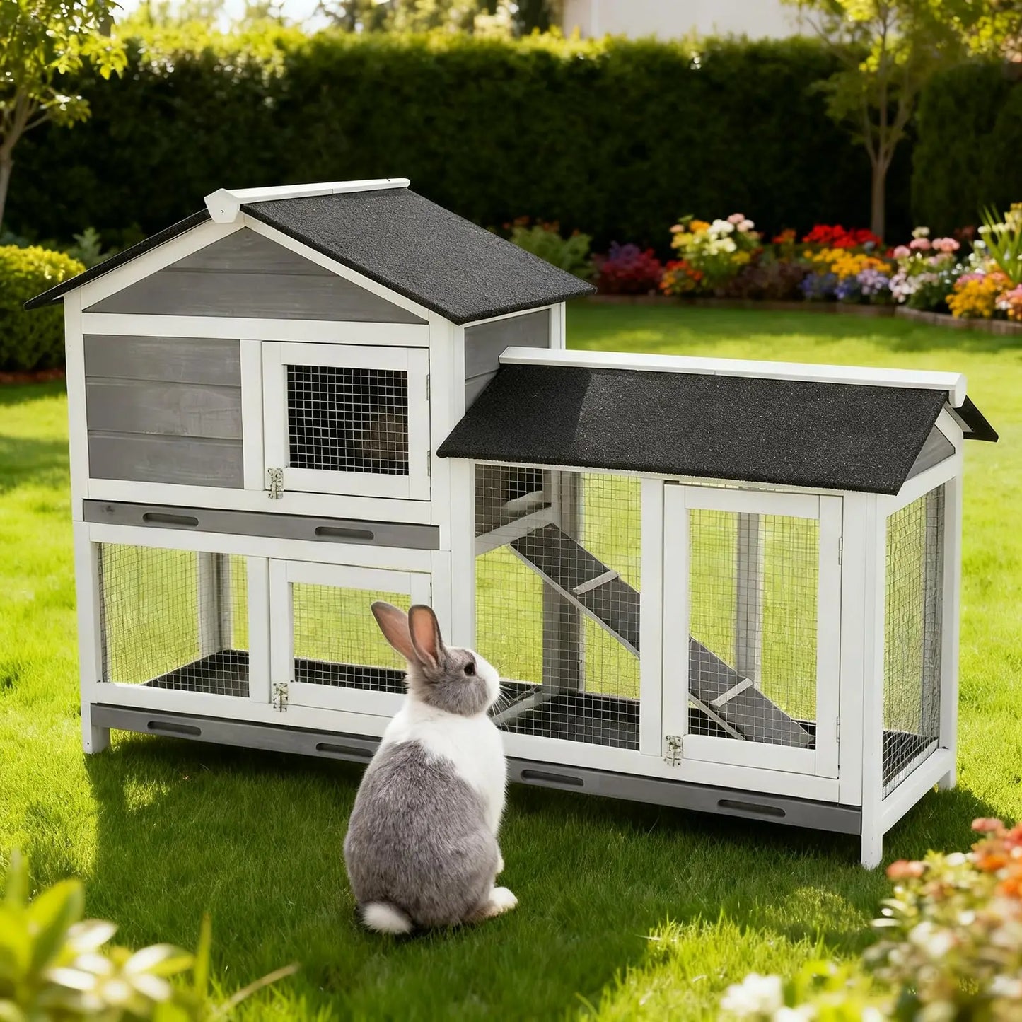Indoor Bunny Cage, with 3 Leak-Proof Removable Trays