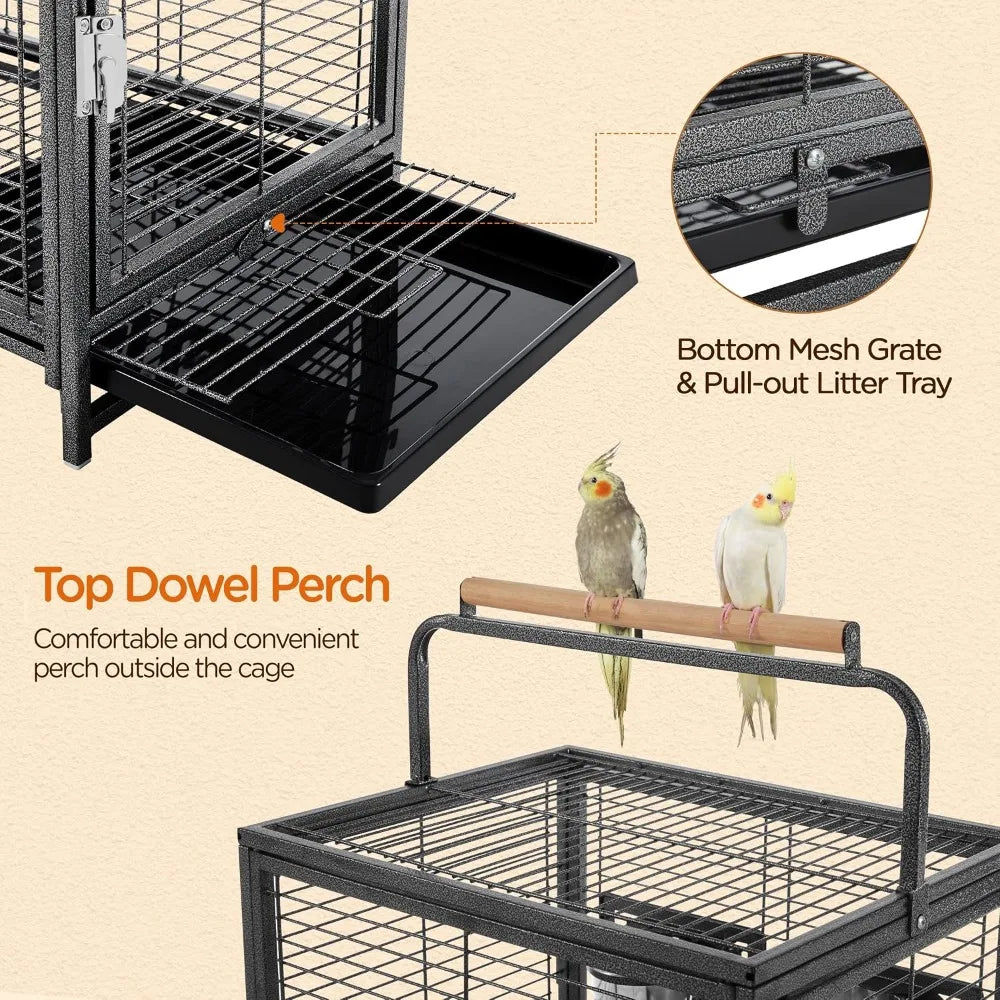 25.5'' Wrought Iron Bird Travel Carrier with Handle