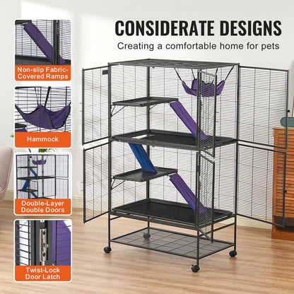 Large 4 Tier Rolling Metal Ferret Cage