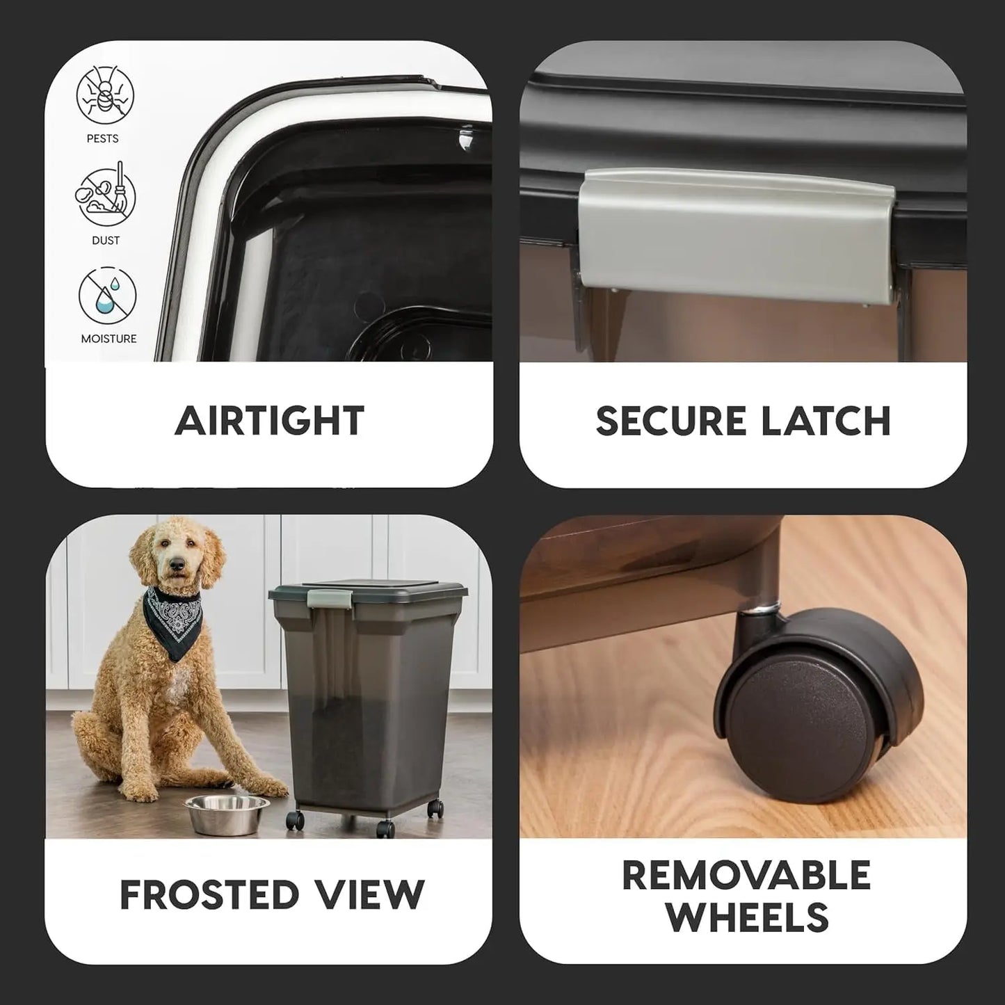 Dog Food Storage Container 58 Lb, Airtight Large Pet Food Storage Bin with Wheels, for Dog Cat Bird Chicken Food, Holds Up to 58